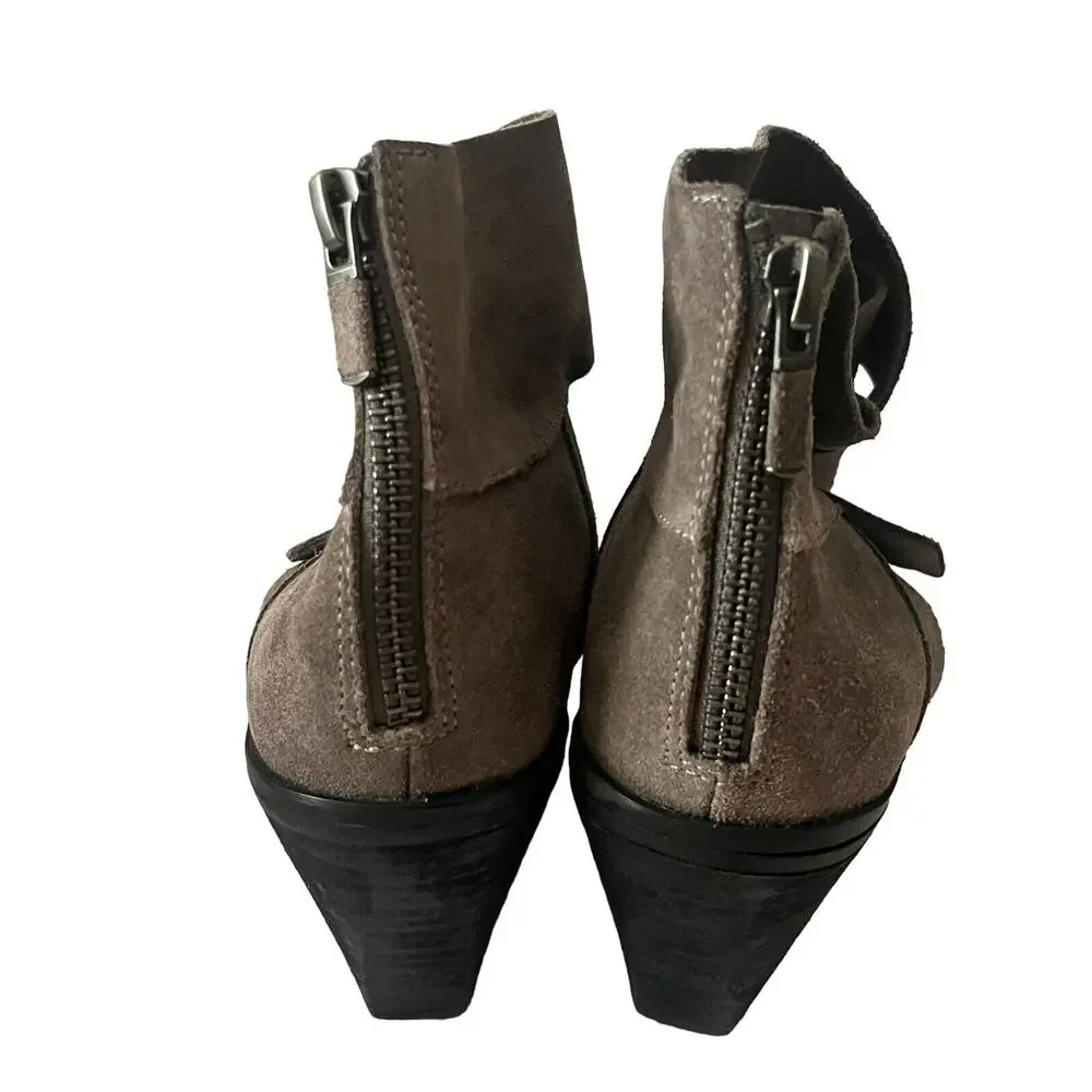 Eileen Fisher Tag Sport Ankle Boots •7• Gray Suede Leather Booties Block Heel